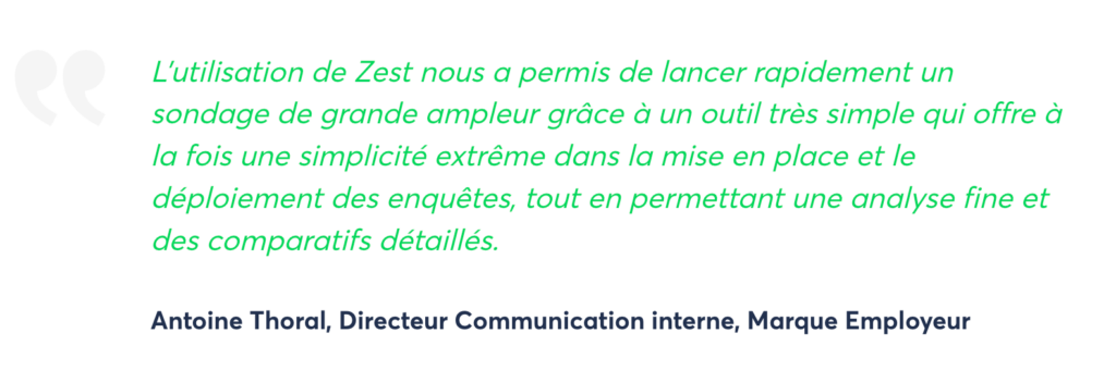 Texte de critique et revue positive de l'outil zest et comment il permet de creer facilement et rapidement des sondages au sein de son entreprise